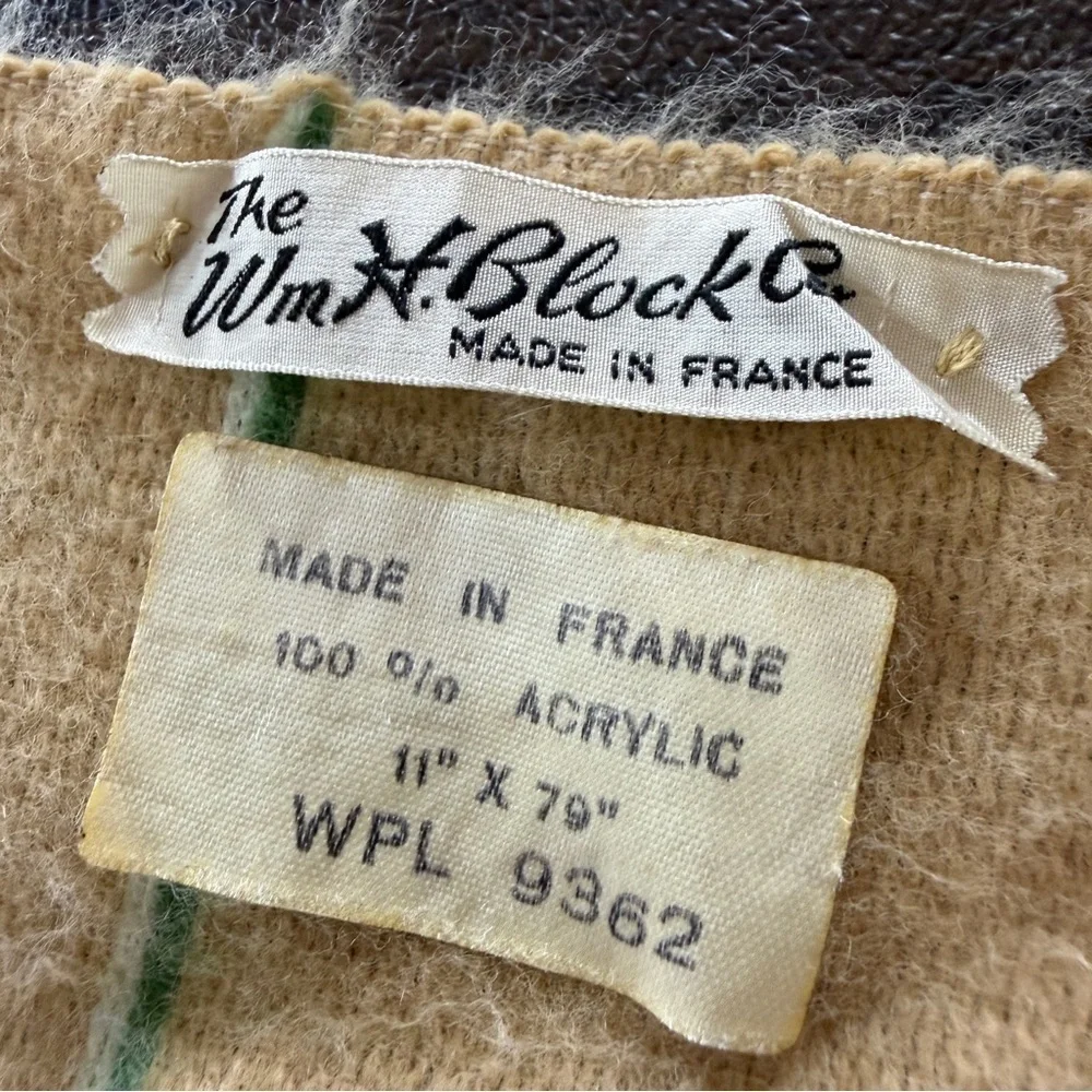 Vintage W H Block Striped Tan and Green Scarf with Fringe 79” x 11”